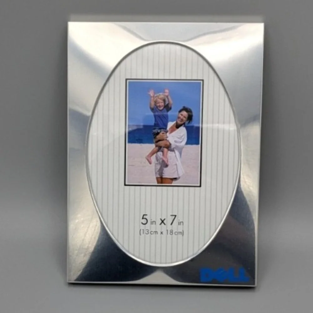 Dell Computer Picture‎ Frame Silver 5x7 Photo Oval Shiny Chrome Flaw